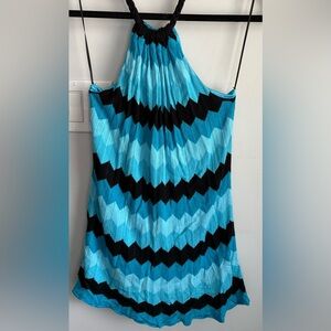 Le Chateau Blue and Black Chevron Halter Top